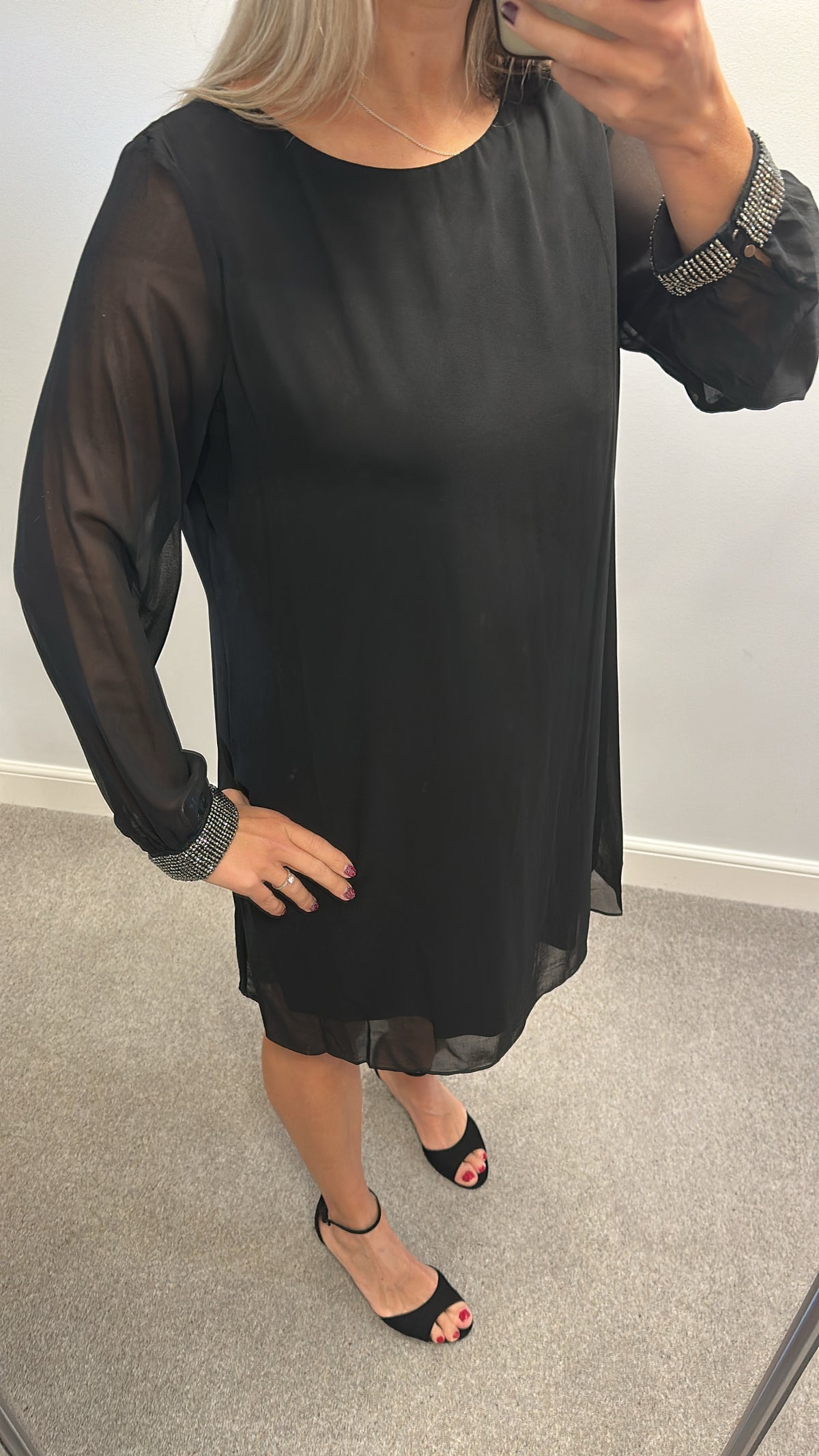 Wallis black dress with embellished cuff size 18 petite