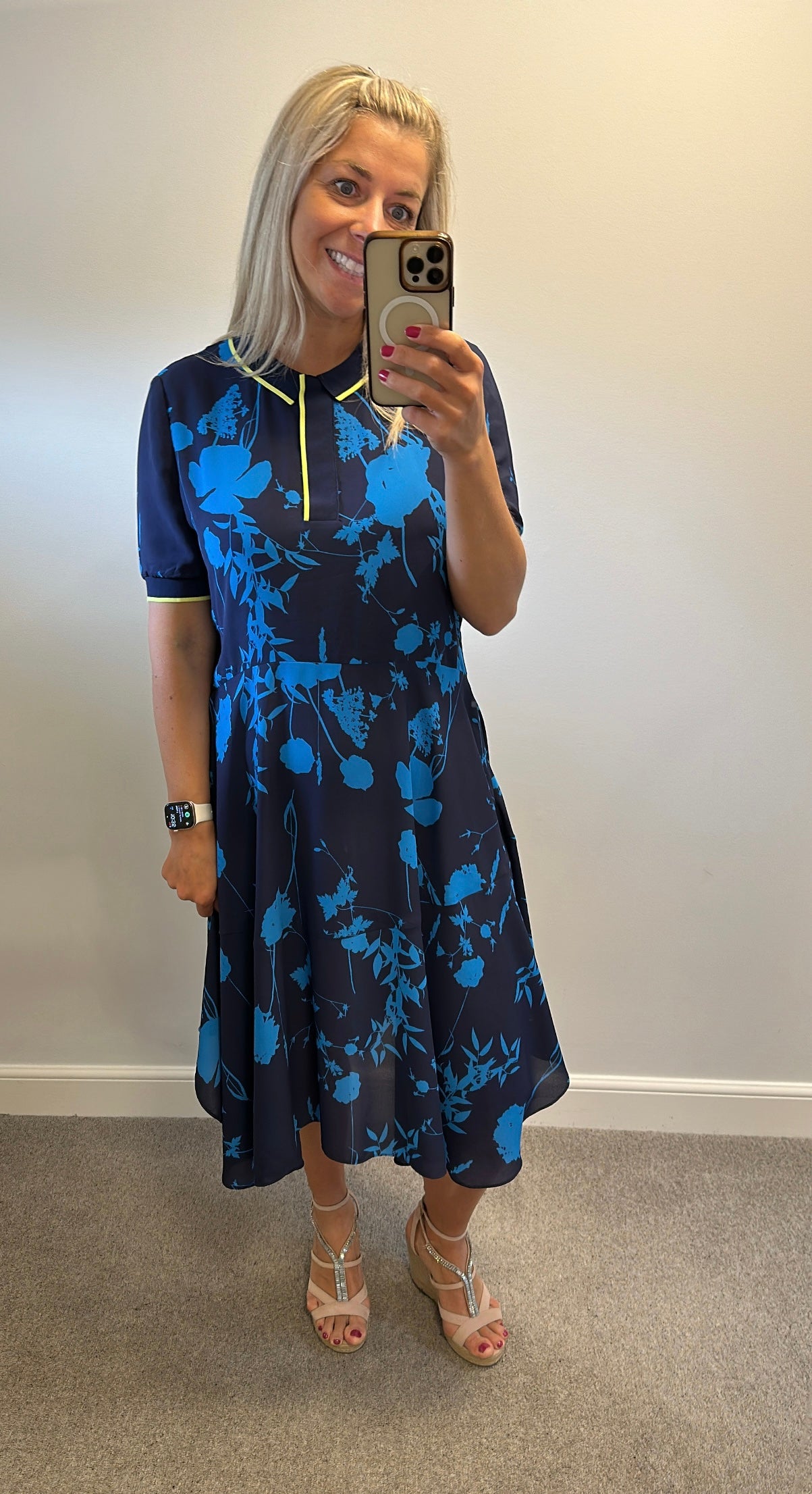 Ted Baker navy blue floral dress with pockets size 4 (uk14)