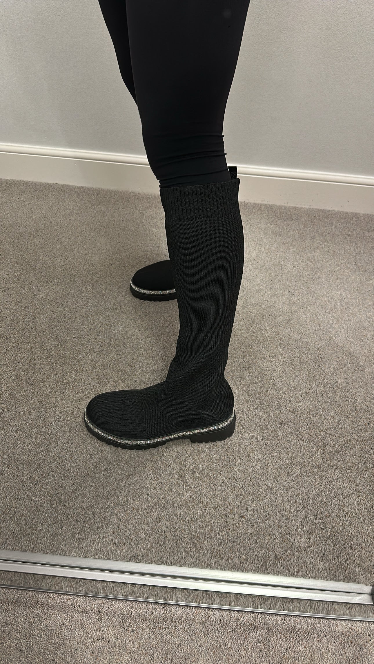 Black rhinestone sock boots brand new size 8 (41)