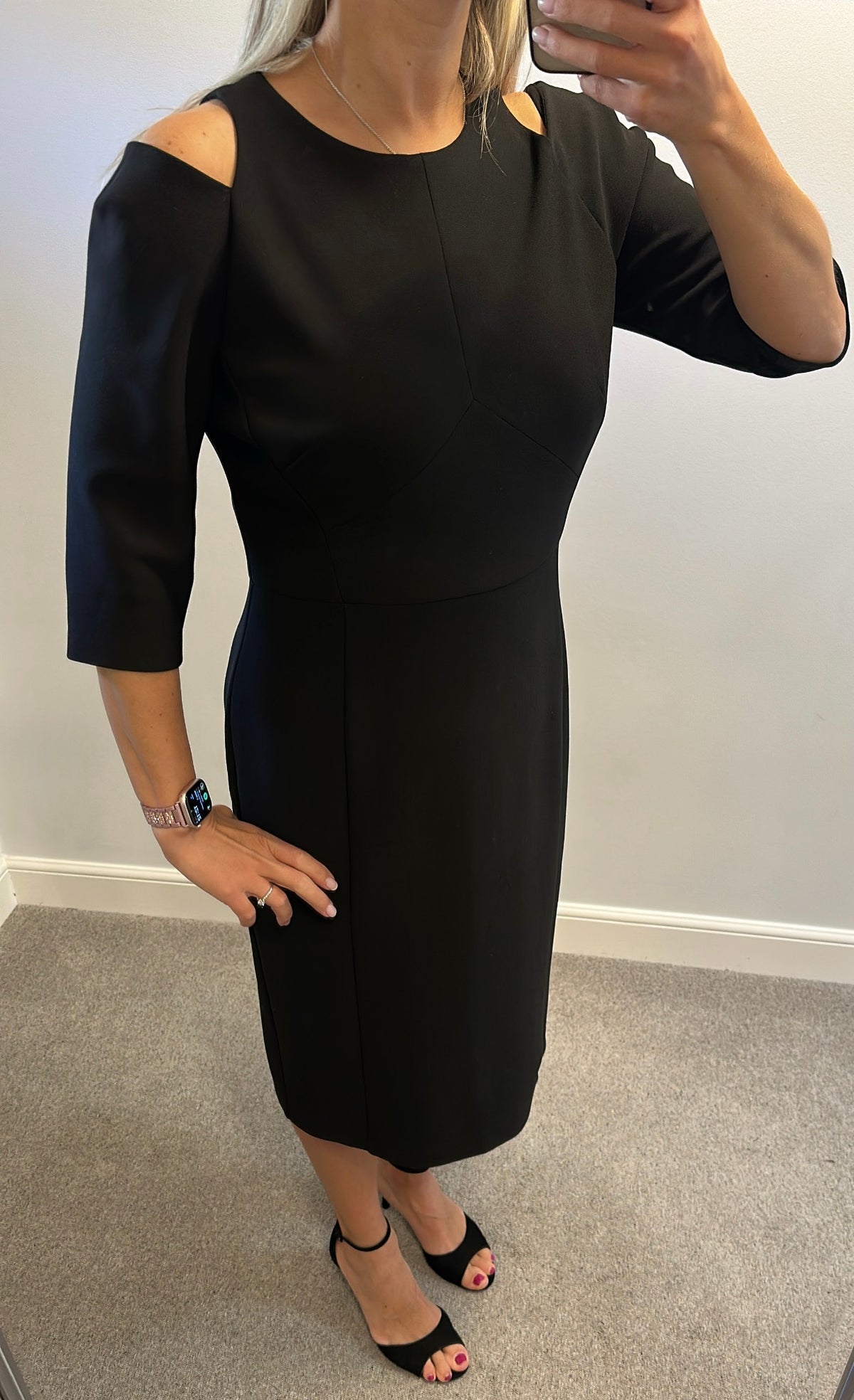 Karen Millen black cold shoulder dress size 16