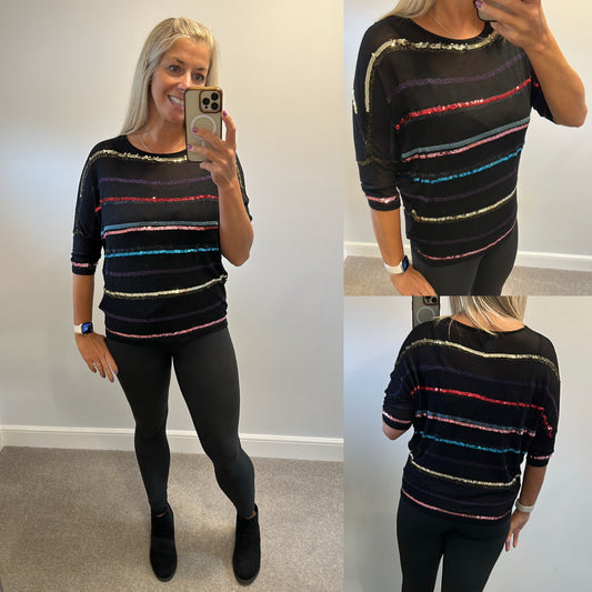 Phase eight Black sequin knit top size S would fit upto size 12