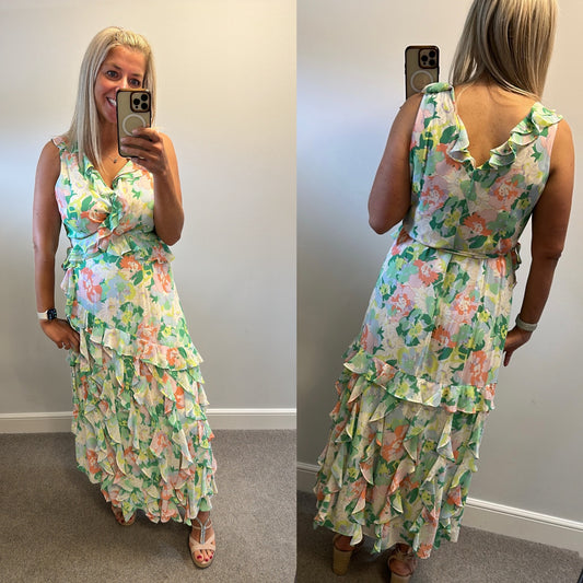 Marks and Spencer’s pastel floral ruffle maxi wrap dress brand new with tags size 16 RRP £119