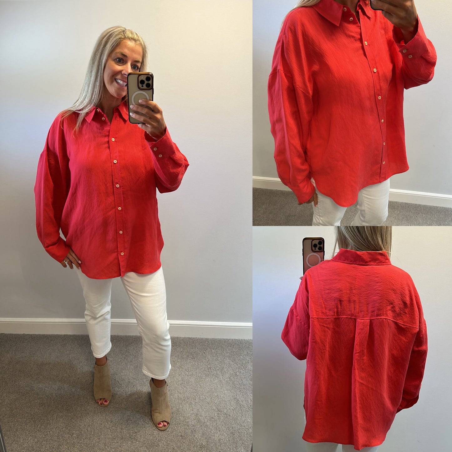 Zara coral / red shirt size XL would fit upto size 18