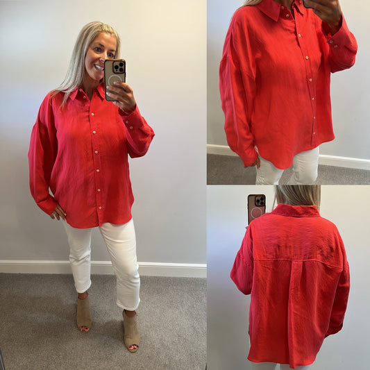 Zara coral / red shirt size XL would fit upto size 18