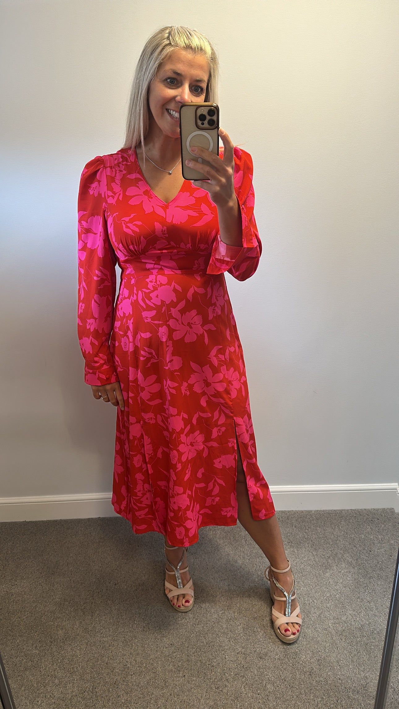 Girl in mind pink and red floral dress size 12