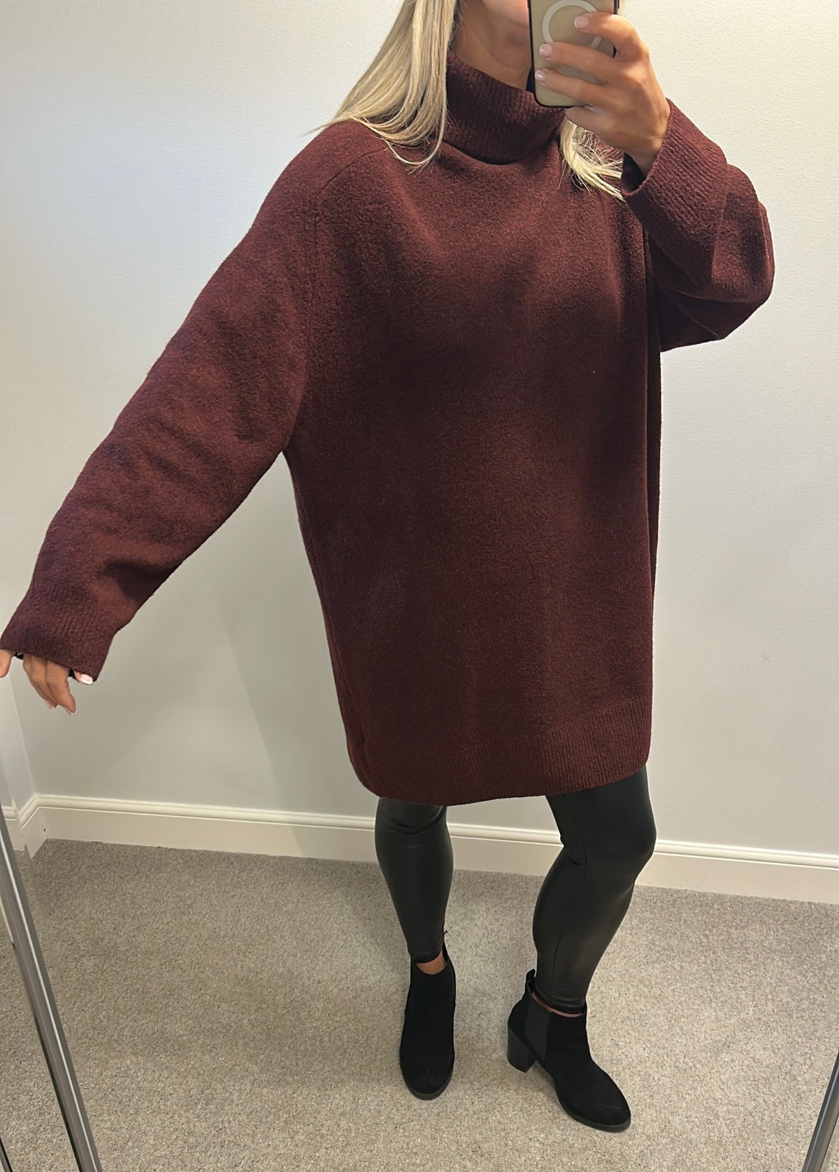 F&F burgundy turtleneck wool knitted dress / jumper size L ( oversized would fit upto size 18) brand new without tags
