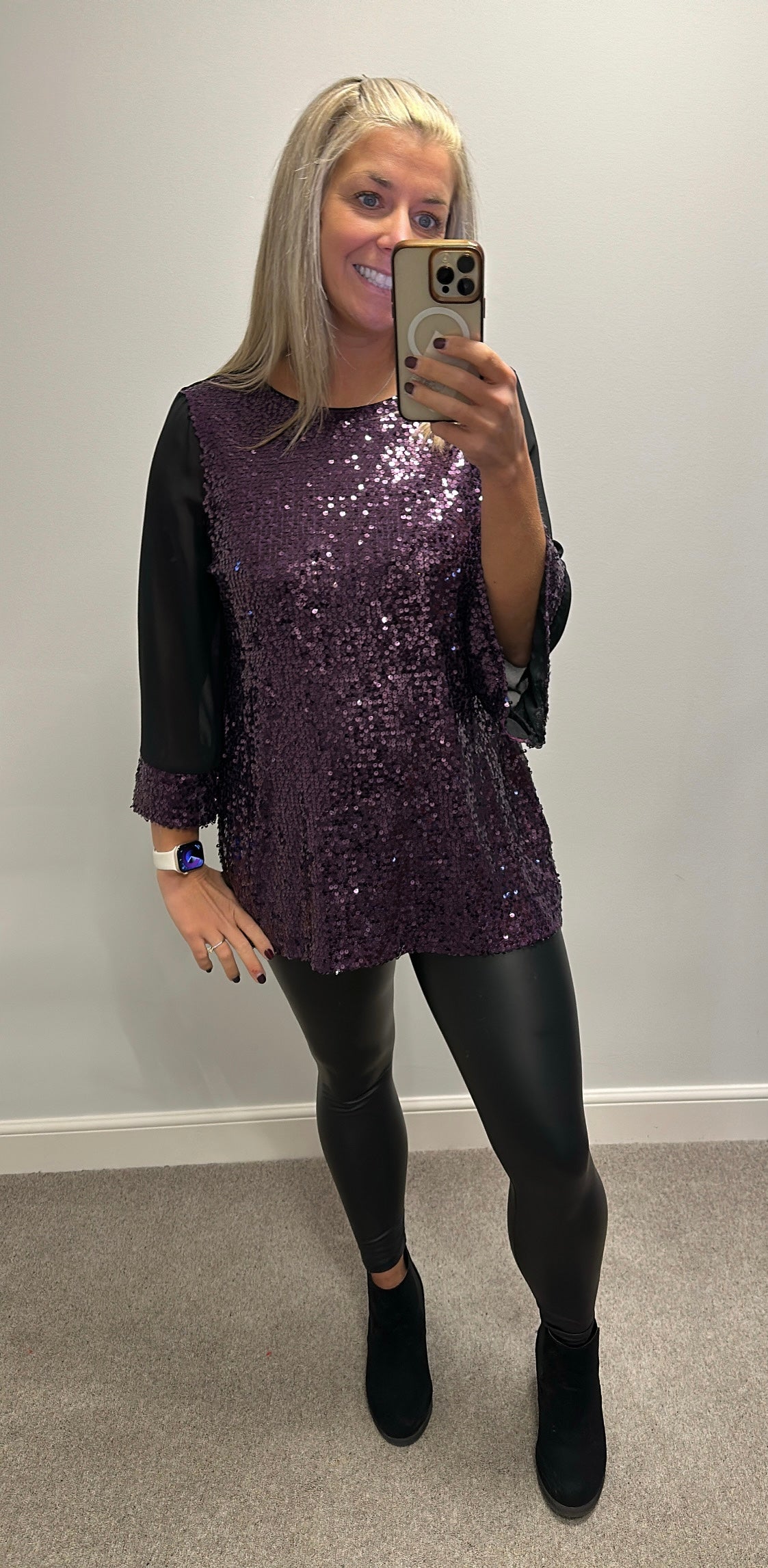 M&Co black and purple sequin top size 16 petite