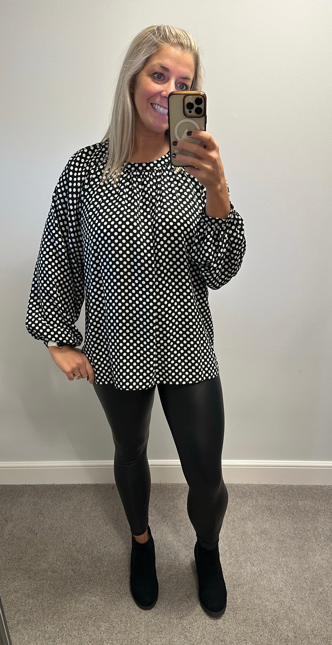 Marks and Spencer’s black polka dot blouse size 18
