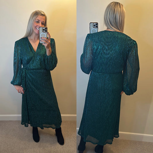 Loved robe green shimmer wrap dress size 20