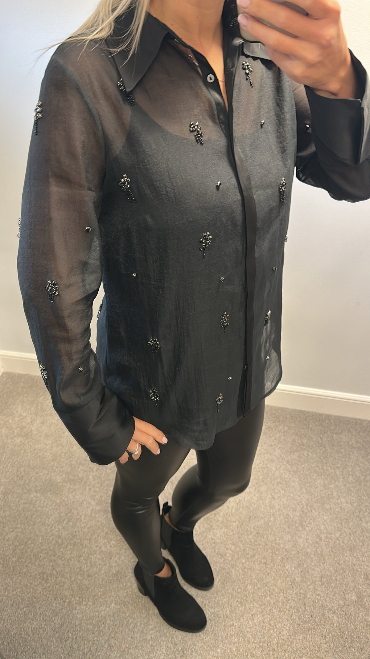 Mint velvet black sheer embellished shirt size 12