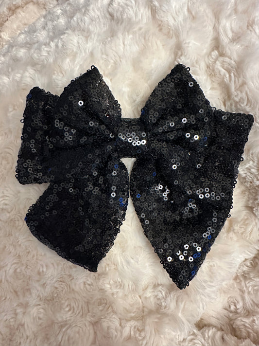 Brand new black sequin bow hair clip / brooch