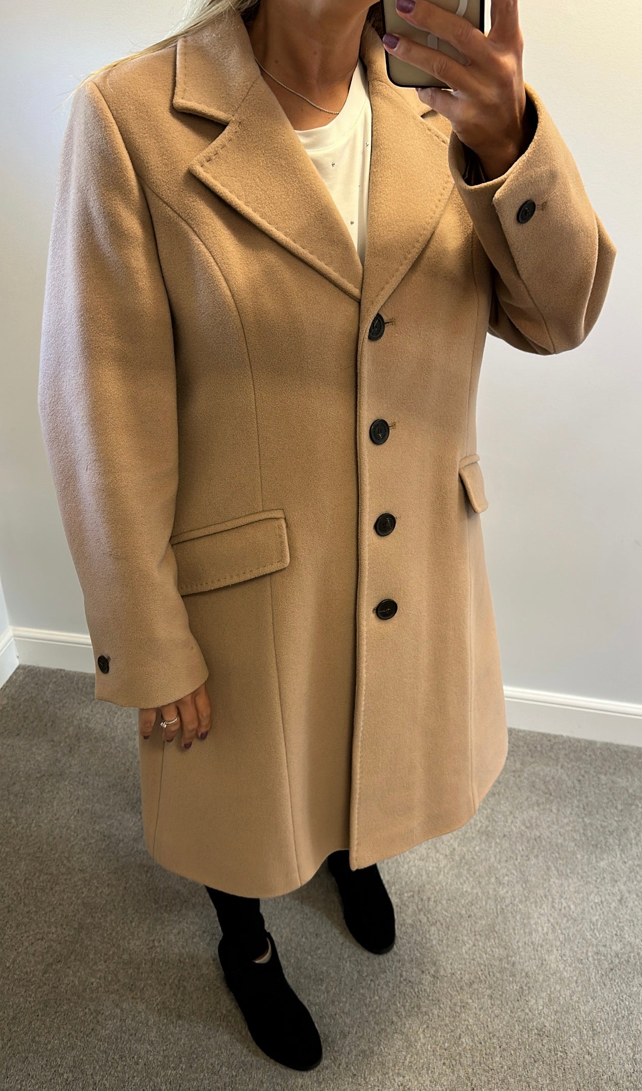 Four seasons tan wool coat size L