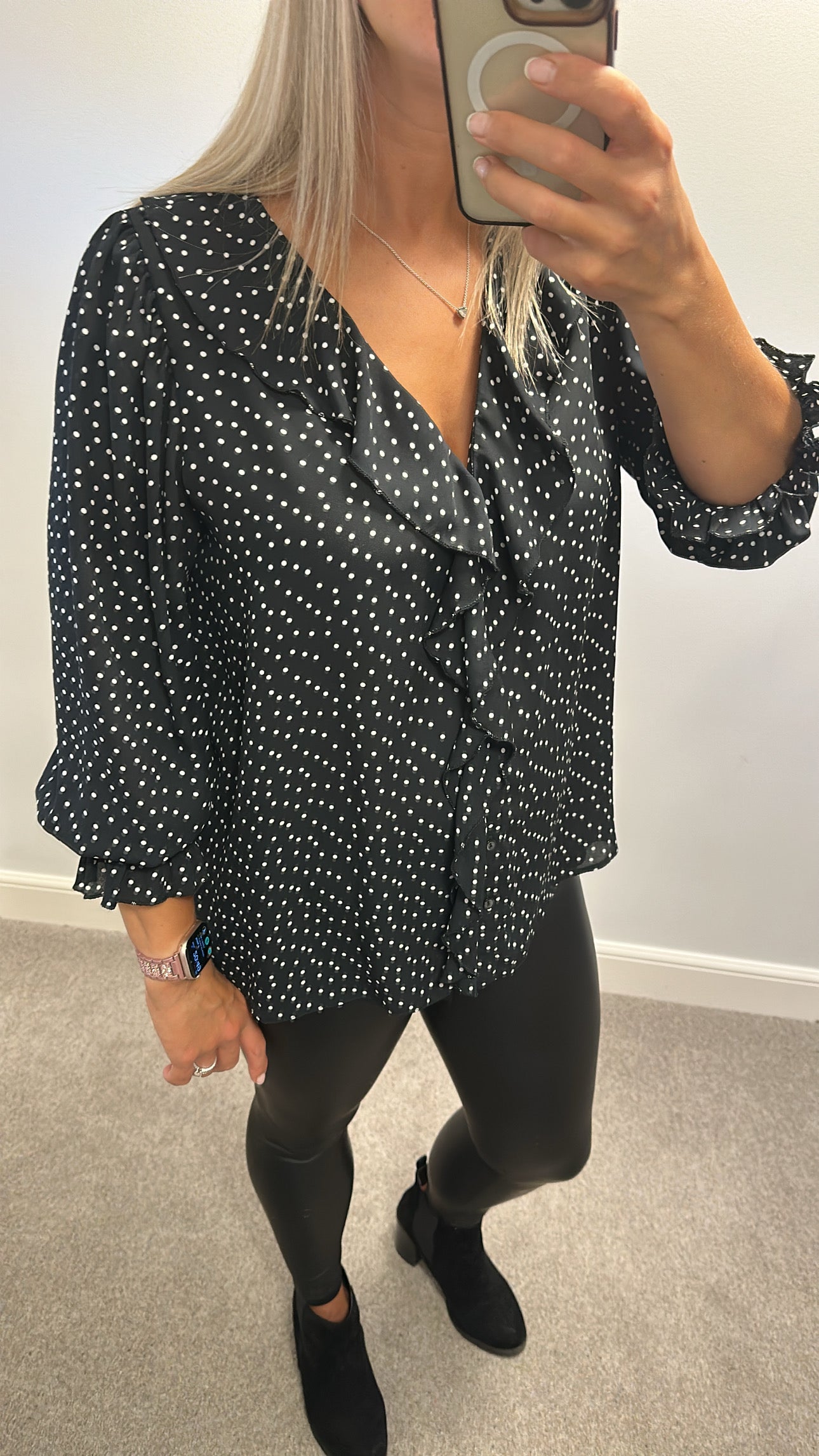 Dorothy Perkins black polka dot blouse size 16