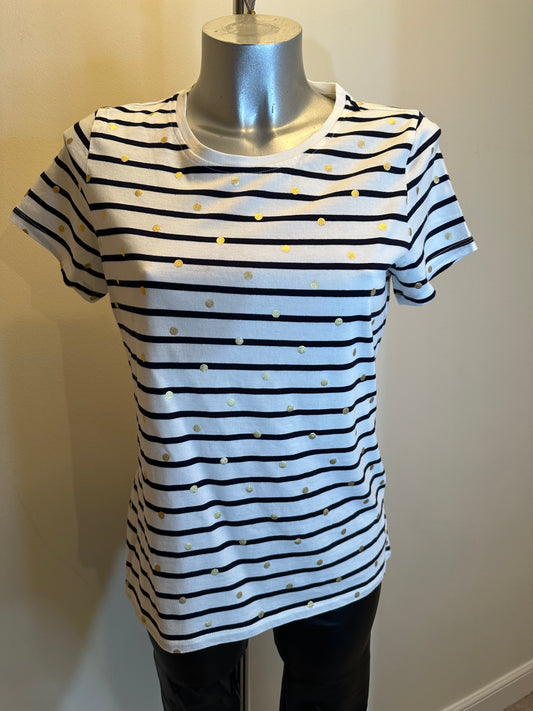 Hobbs navy and gold polka dot tshirt size M fit upto size 12