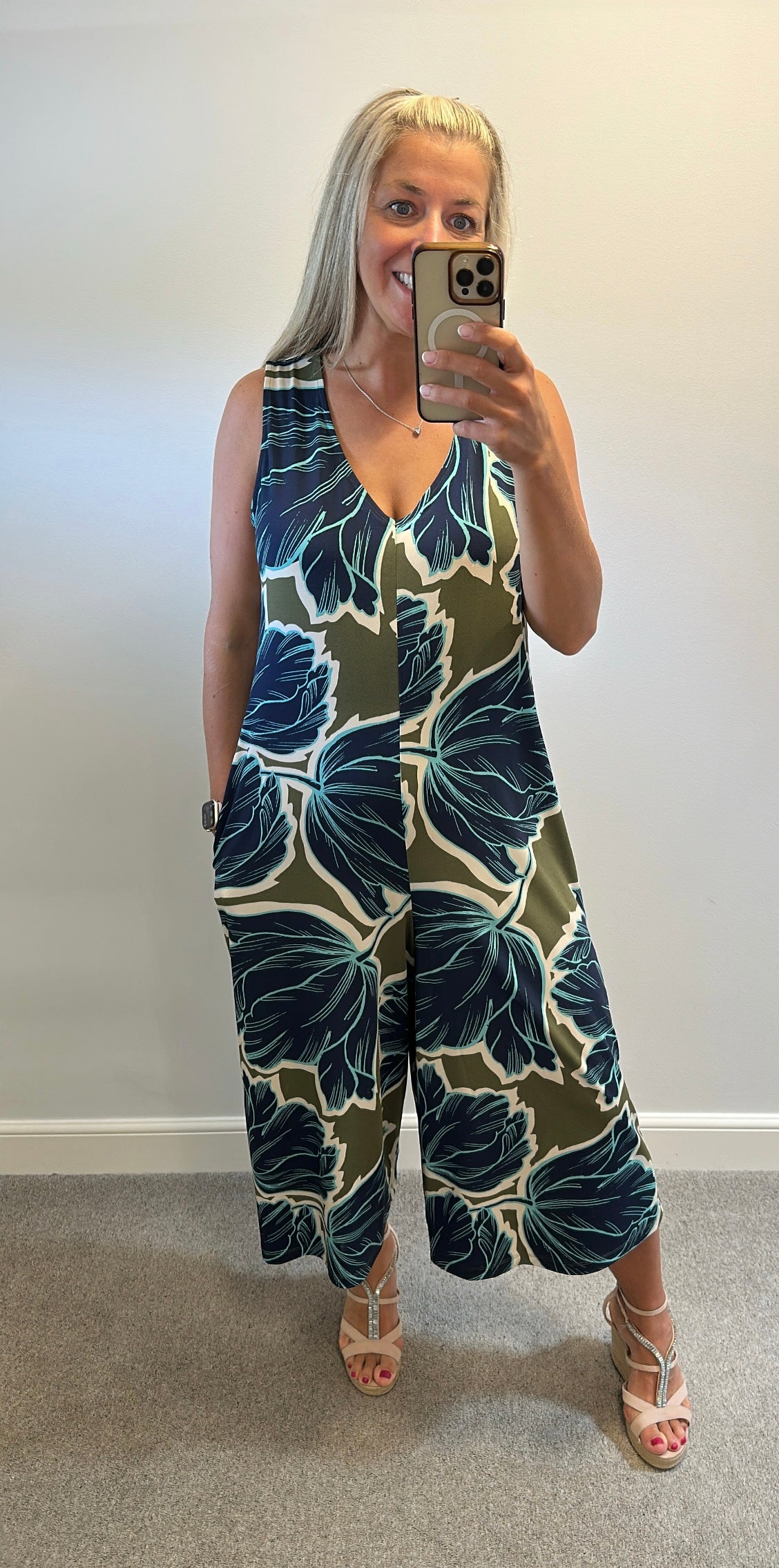 Next khaki green and navy jumpsuit size 14