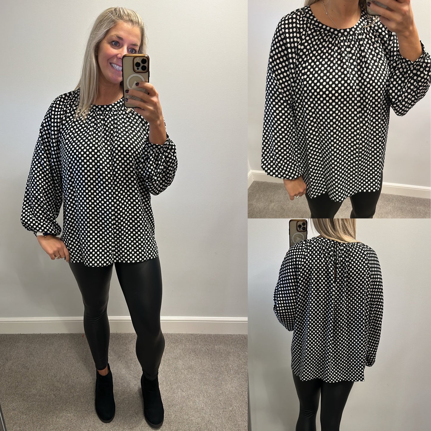 Marks and Spencer’s black polka dot blouse size 18