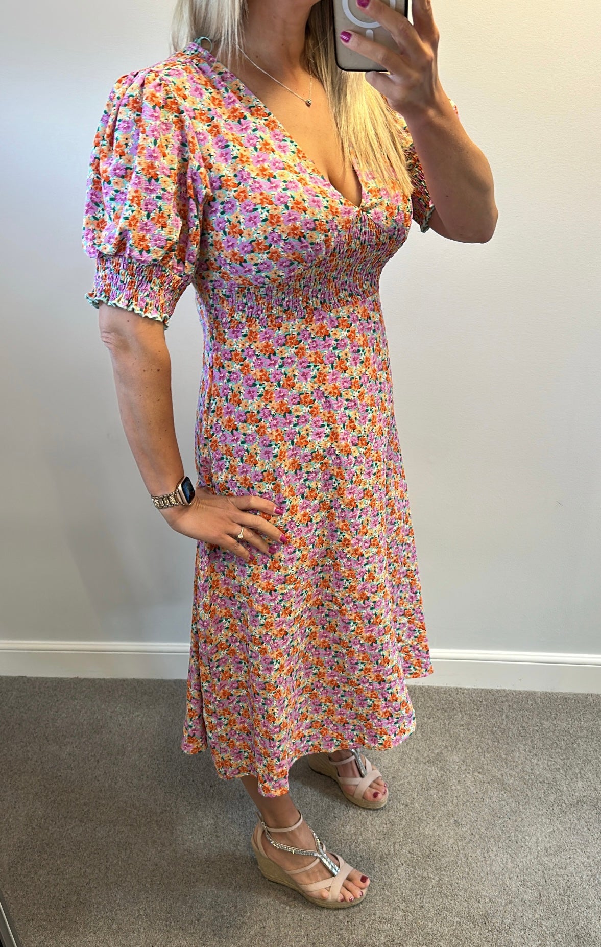 QED London purple / orange and green floral dress size 12 brand-new with tags