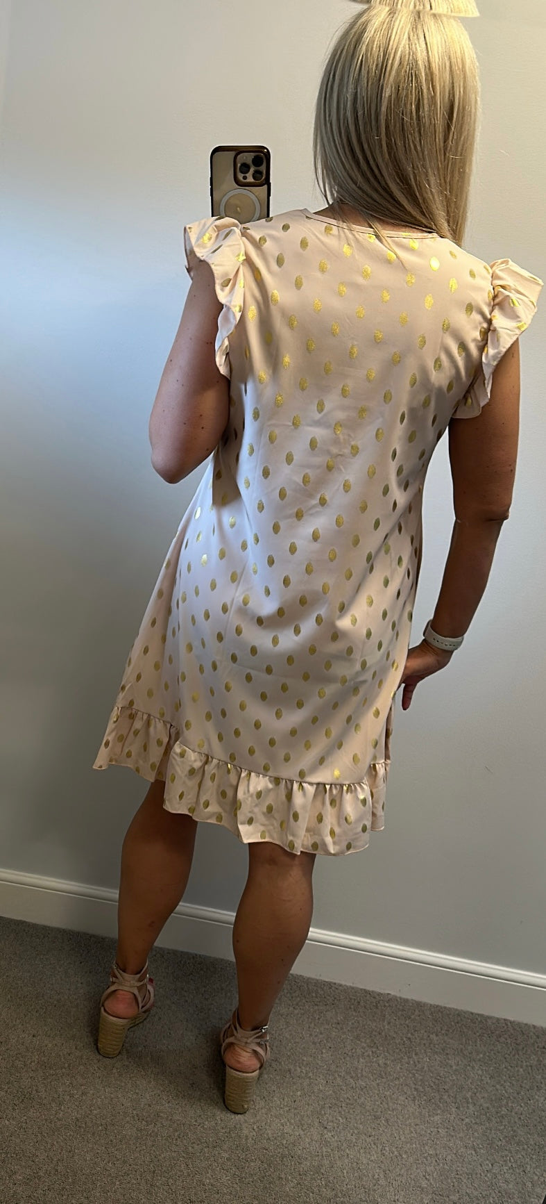 Rose pink and gold dot summer dress onesize fitting upto size 16