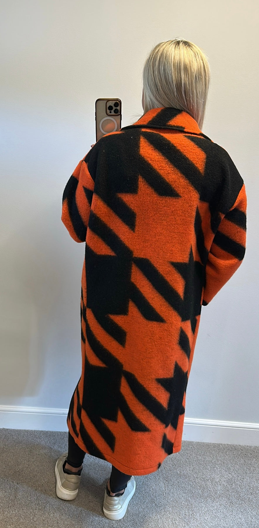 Orange/ black print coatigan one size