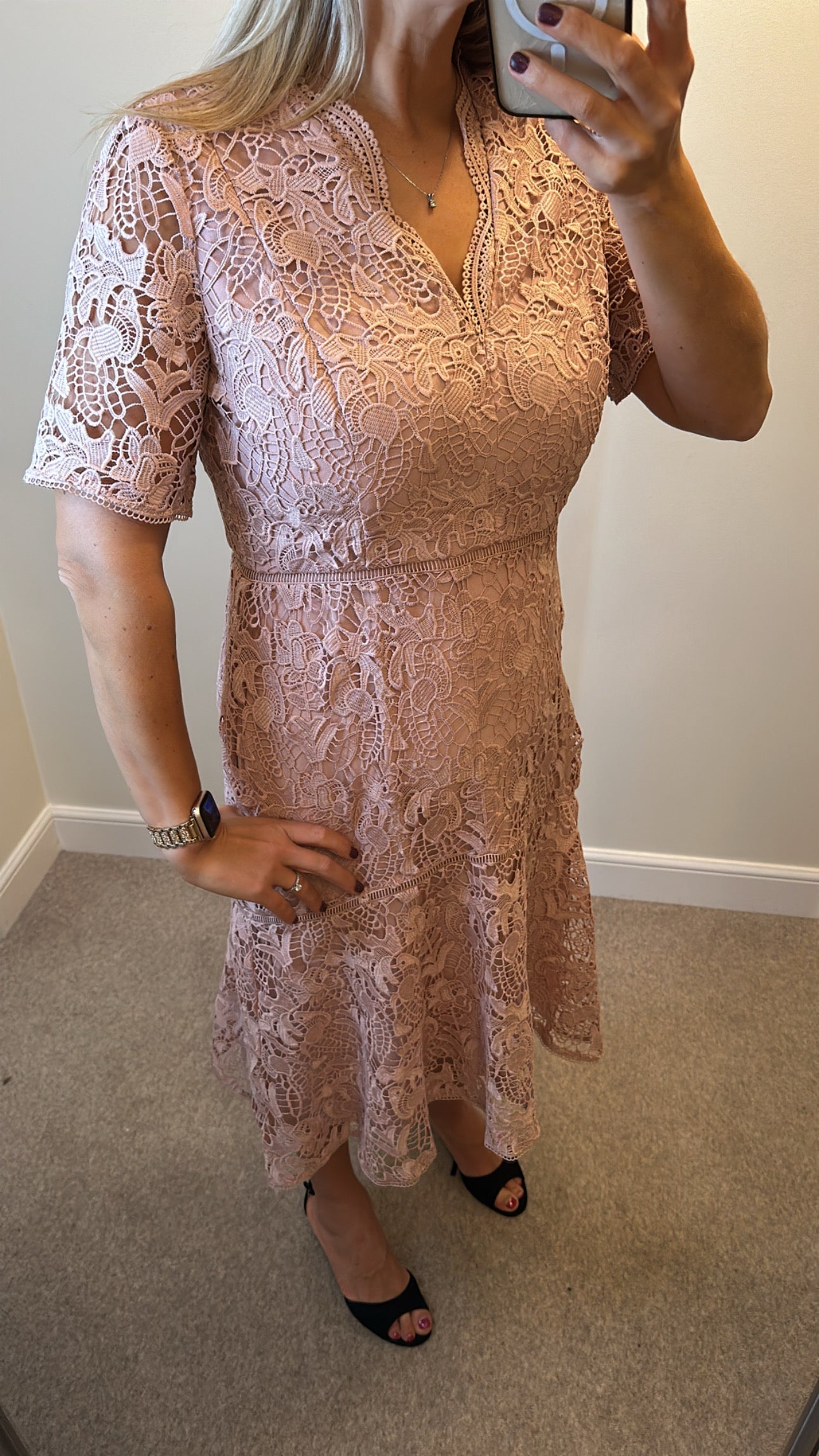 French connection blush pink lace dress size 16 (more size 14)