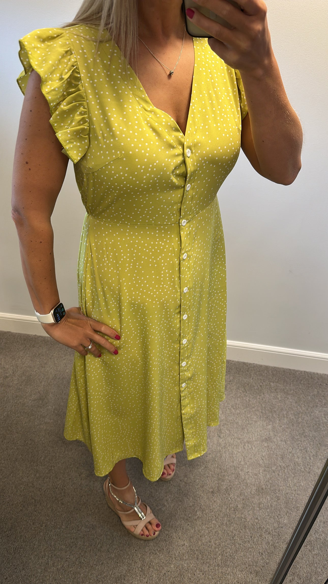 Lime green polka dot summer dress onesize fitting upto size 16
