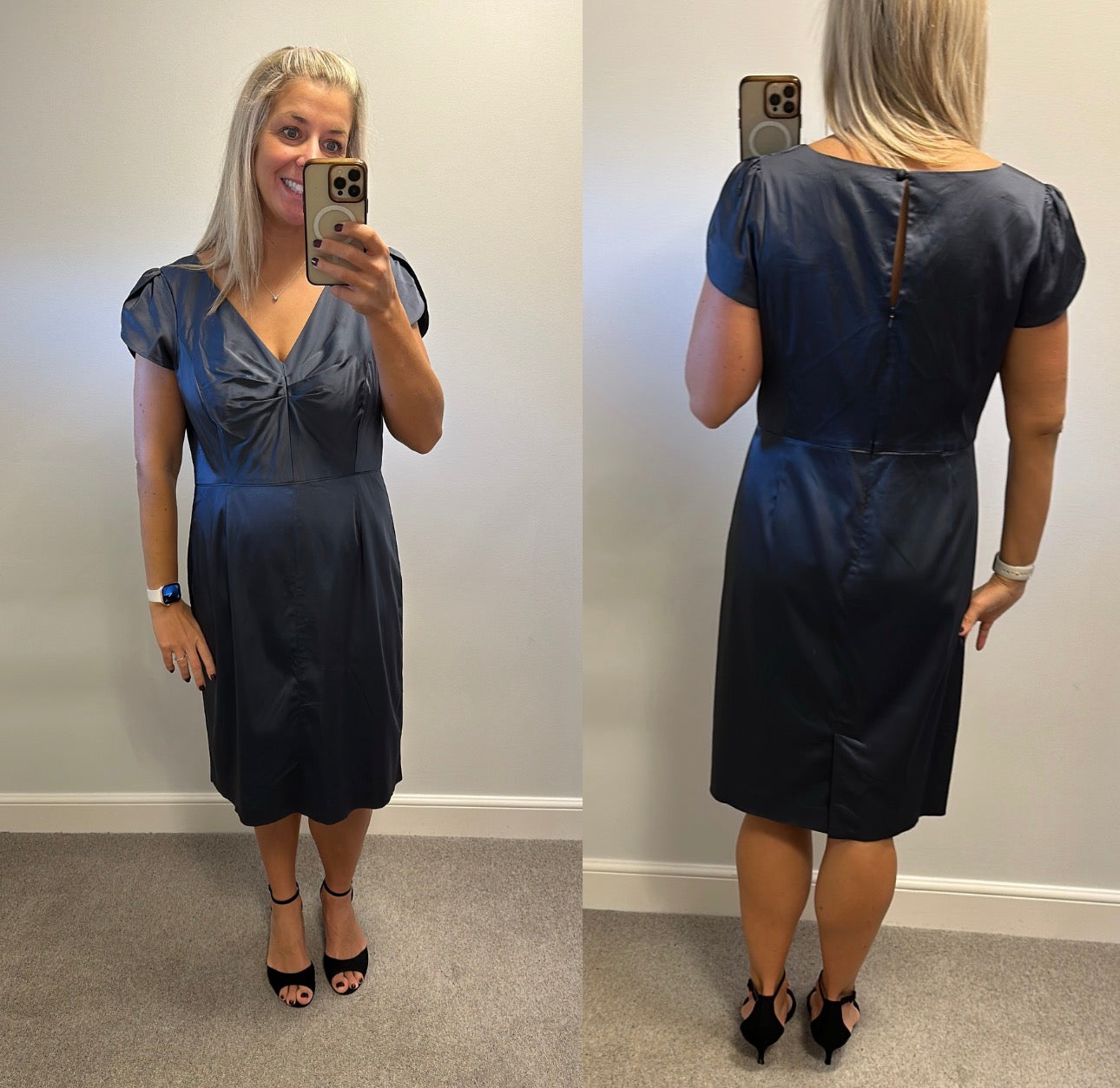 Monsoon grey silk style dress size 18