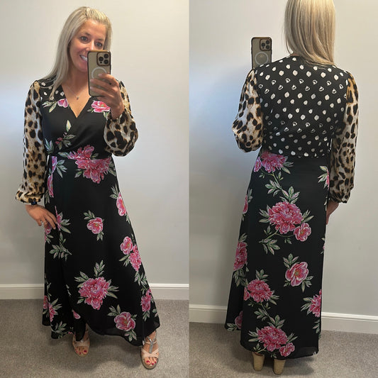 Dancing Leopard black print wrap dress size 16
