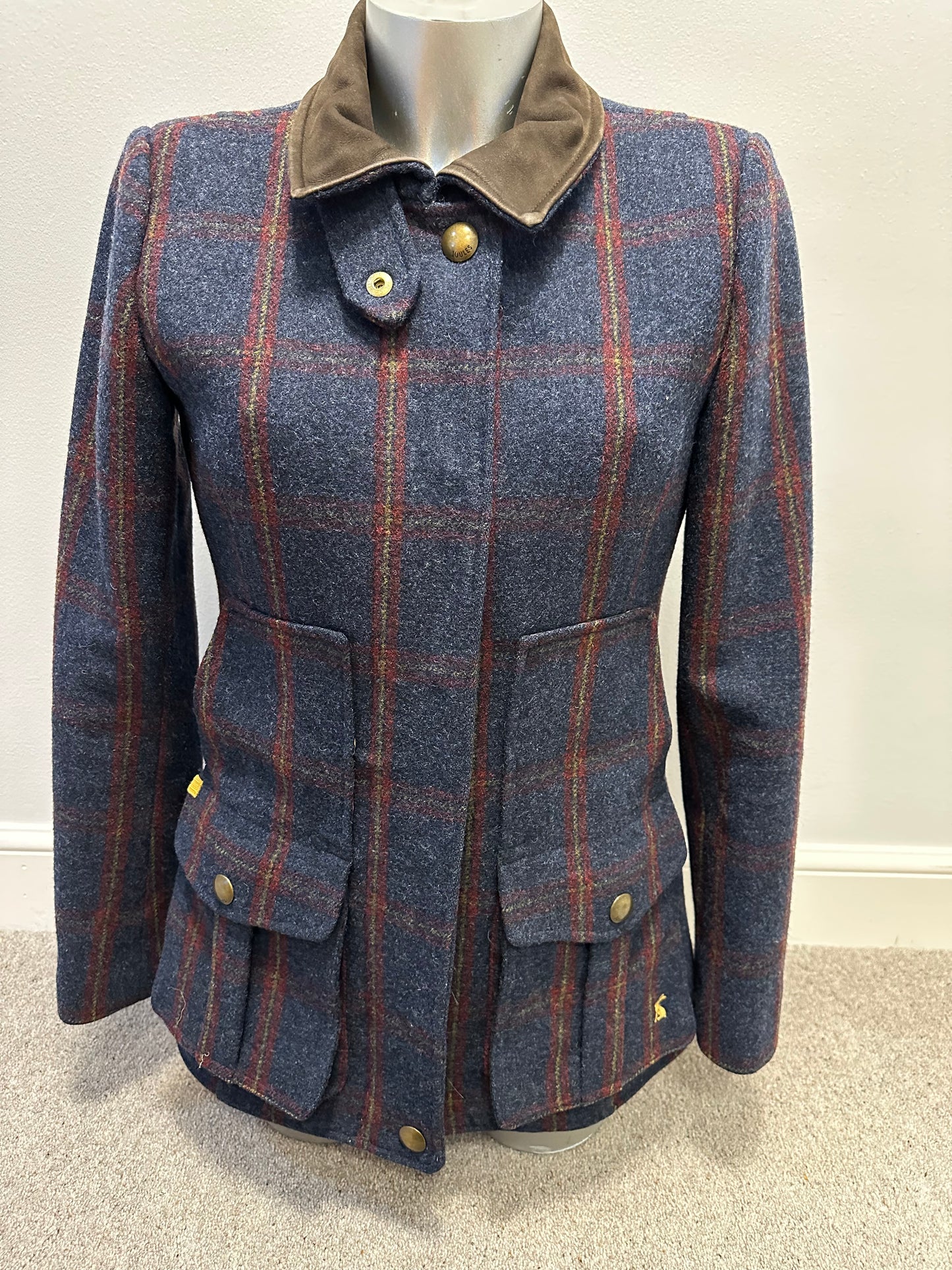 Joules navy field checked coat size 10