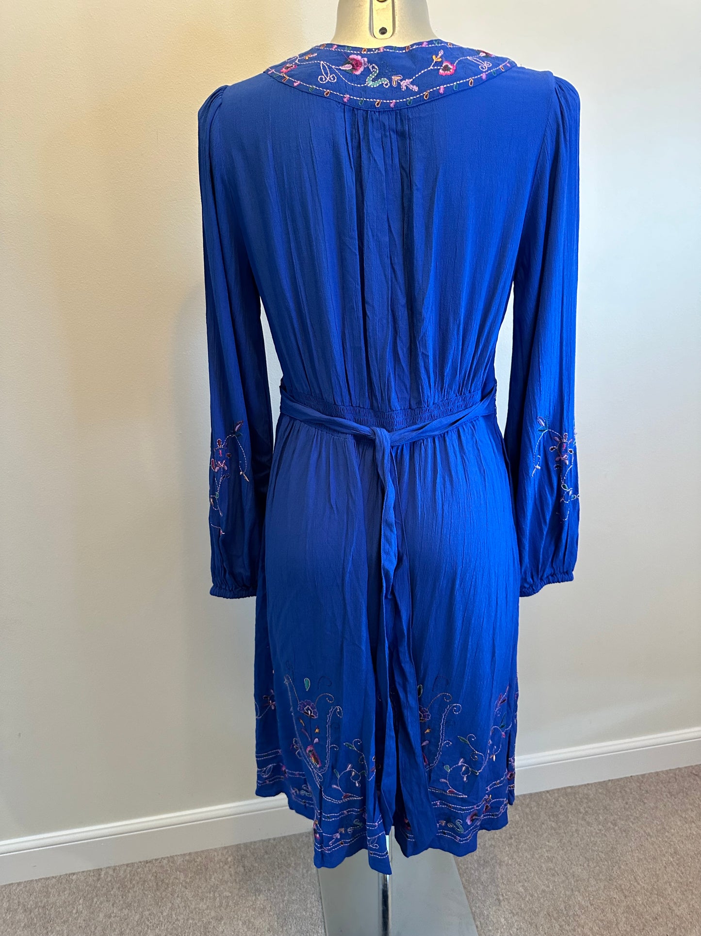 Monsoon blue embroidered midi dress size 12