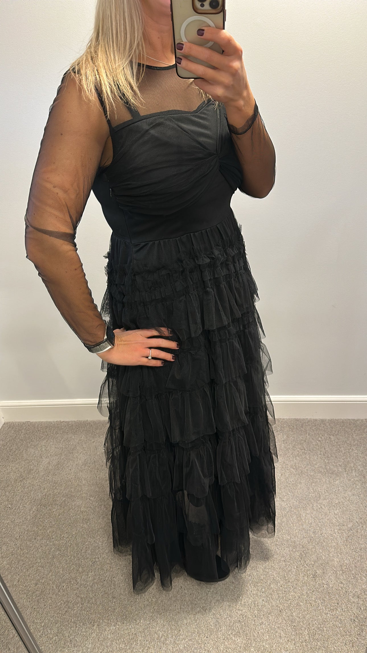 Black ruffle long dress fitting upto size 12