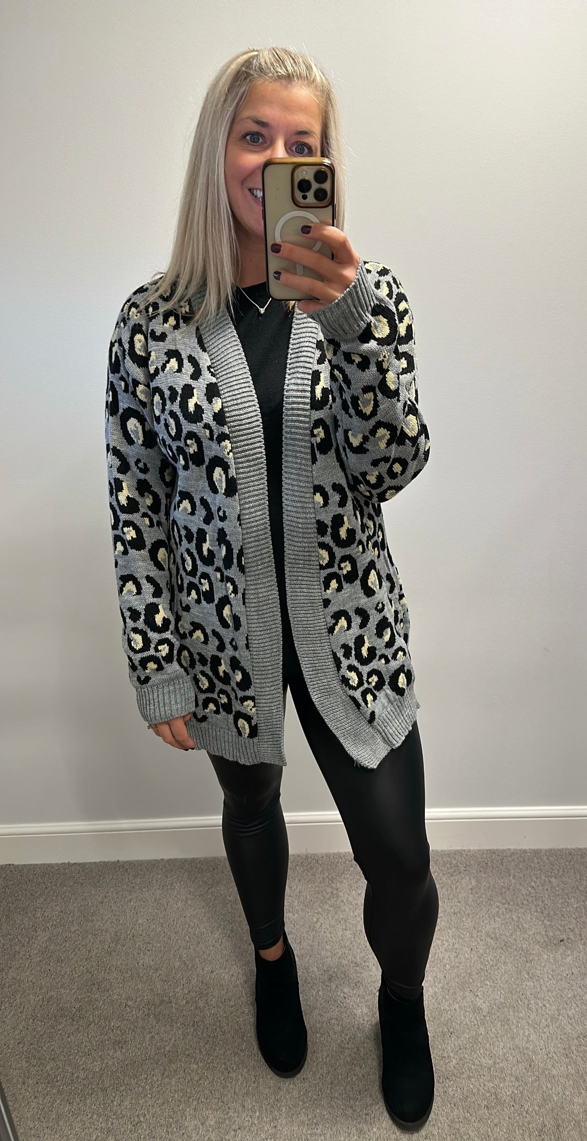 Want that trend Grey animal print cardigan one size fitting upto size 16