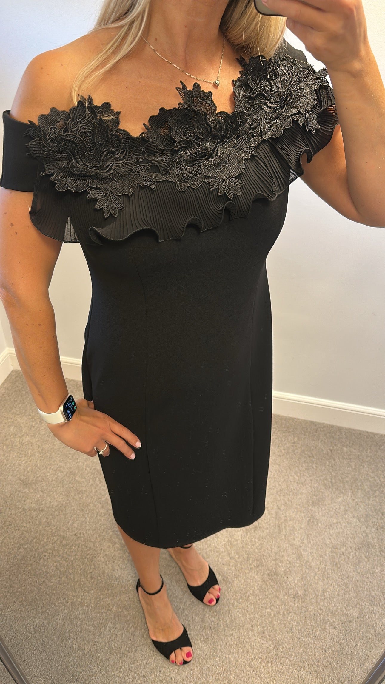 Organza flower bardot midi dress off shoulder lace dress size 14