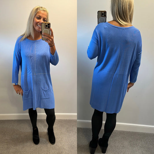 Passoni blue embellished dress would fit upto size 16 brand new with tags