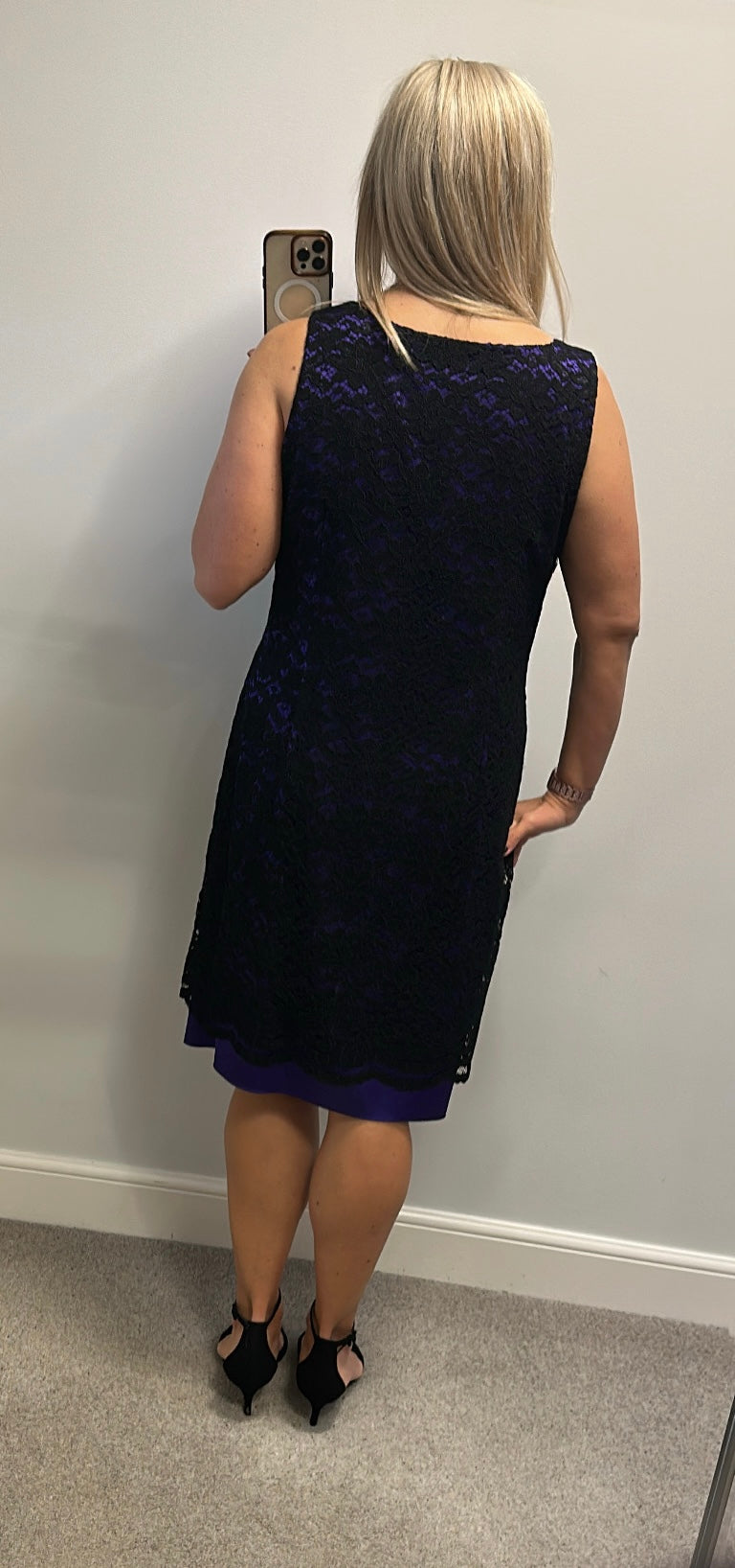 Black and purple lace dress with removable chiffon top size 18