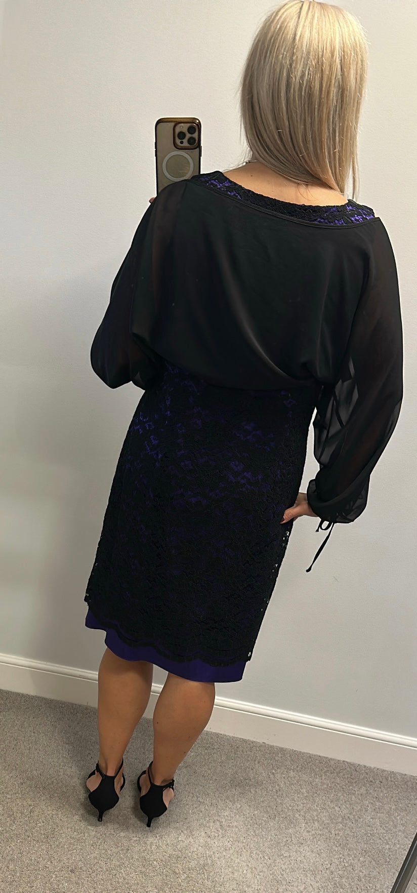 Black and purple lace dress with removable chiffon top size 18