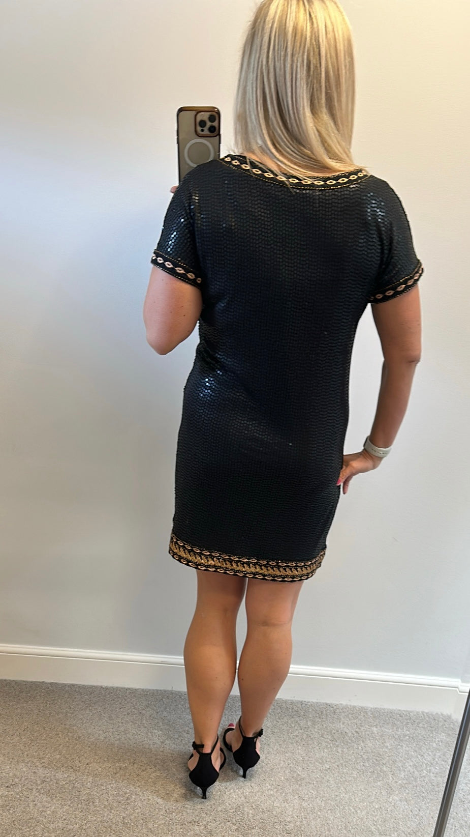 Monsoon black and gold sequin dress size 14