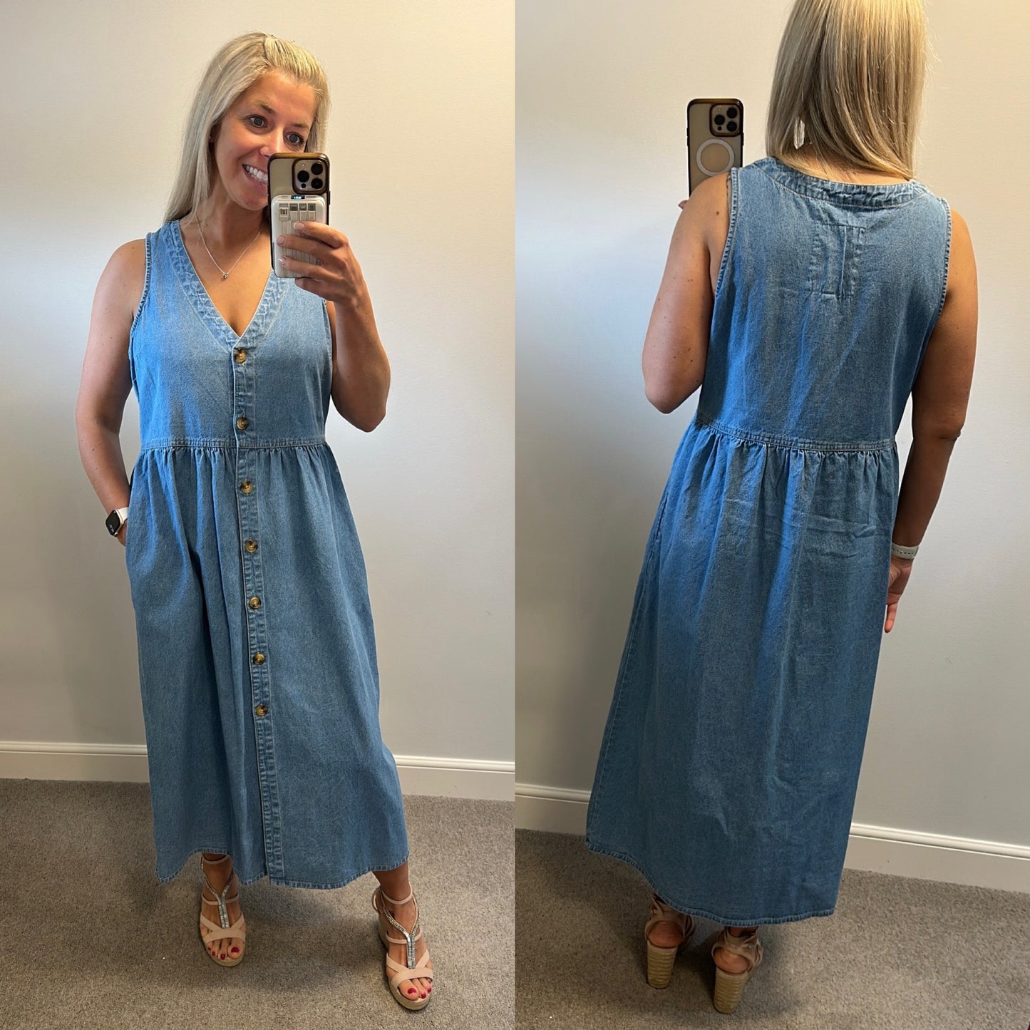 River Island relaxed denim dress with pockets size 16