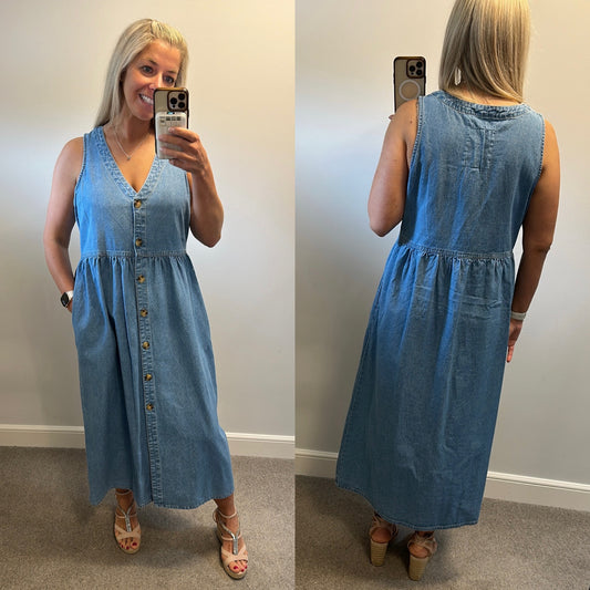 River Island relaxed denim dress with pockets size 16