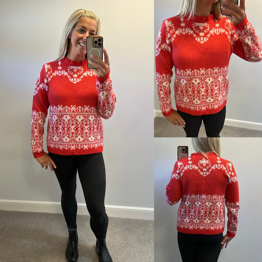 Monsoon red knit jumper size M would fit upto size 14