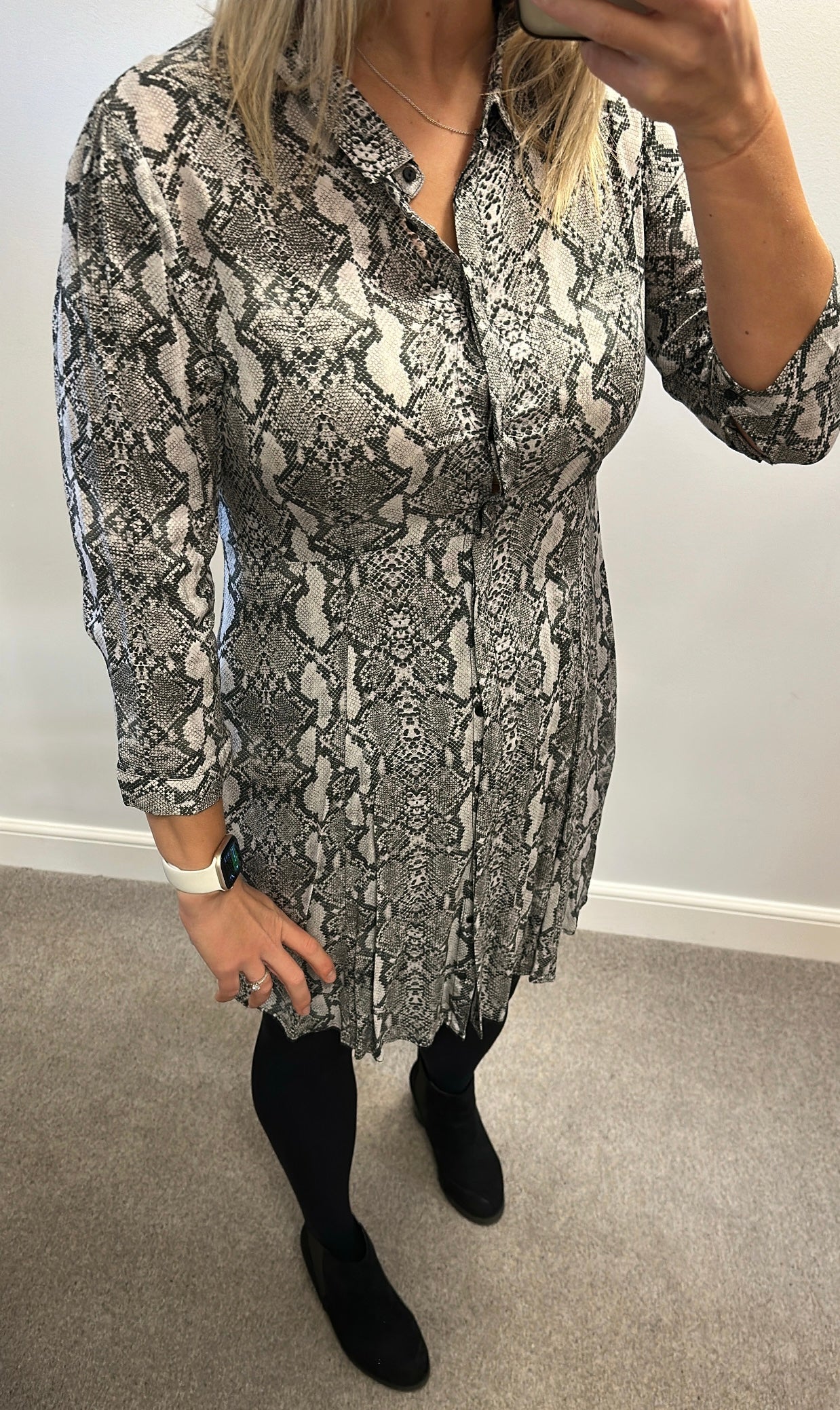 Grey snakeskin print shirt dress size 12