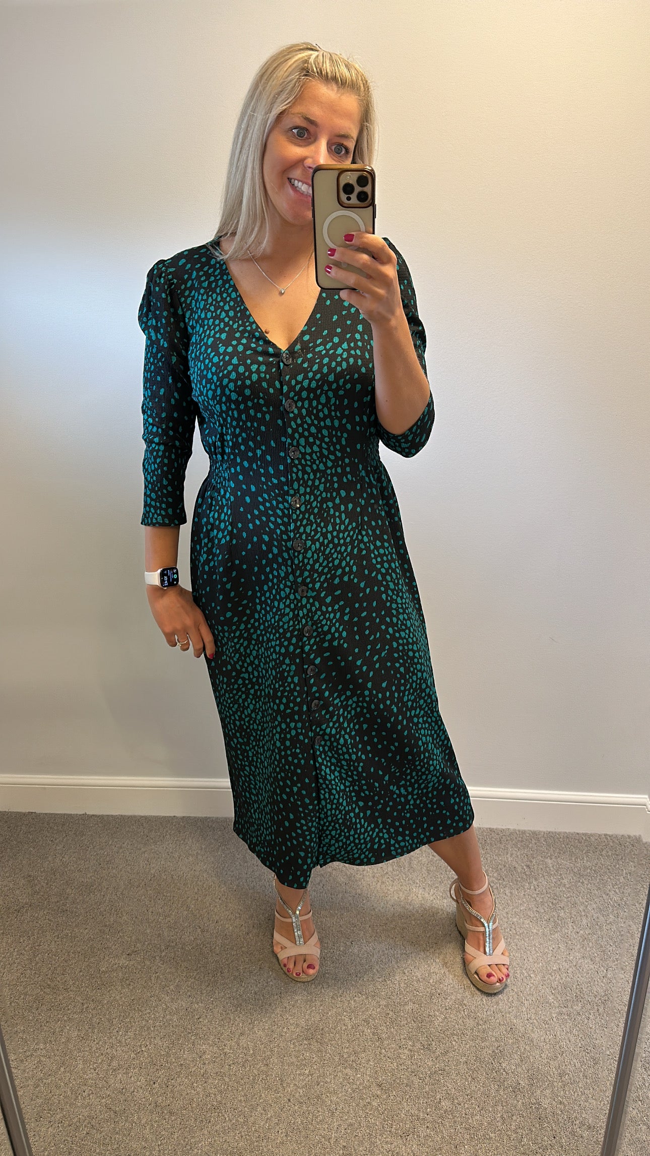 M&co black and green print dress size 14