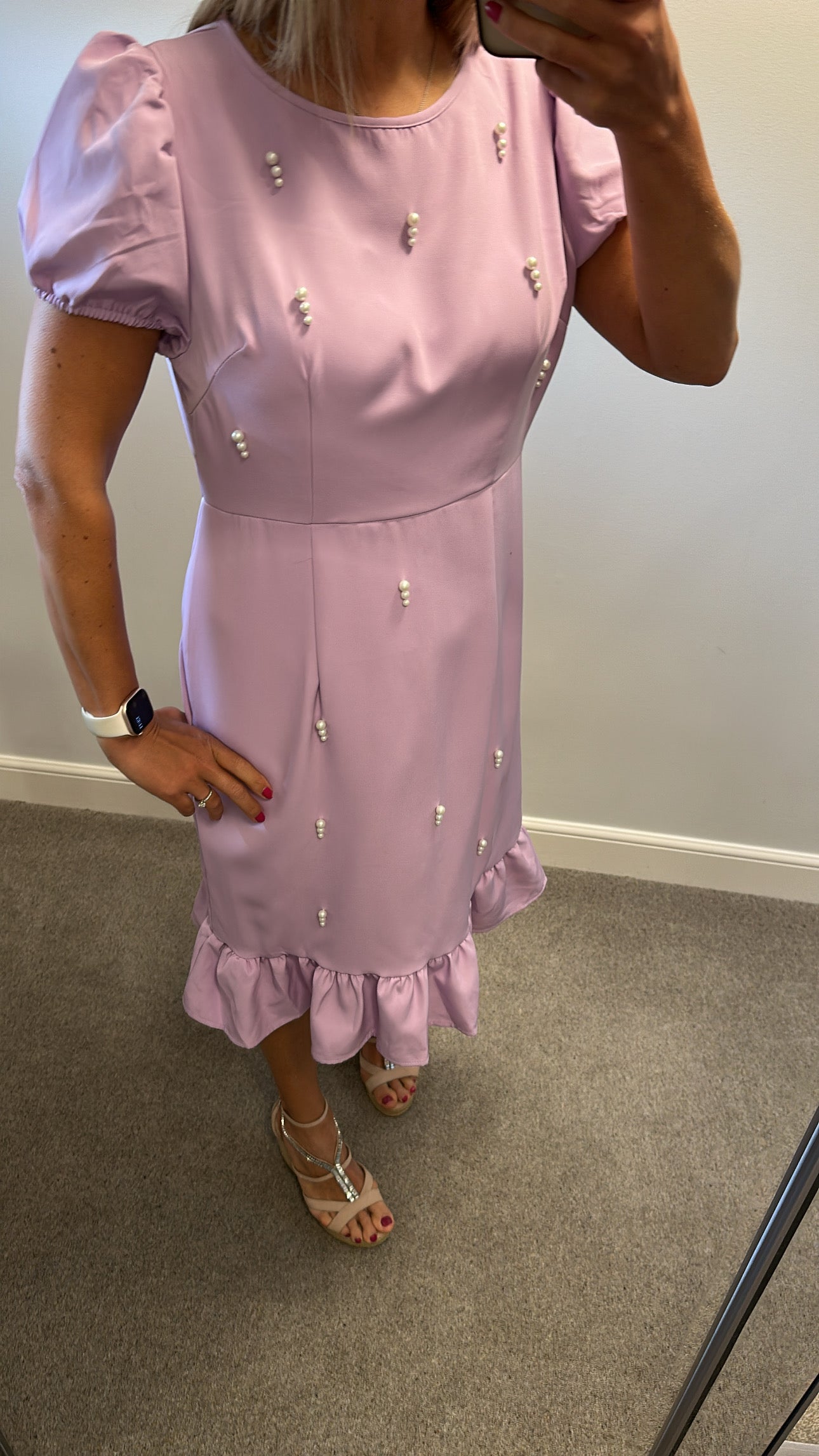 Lilac pearl dress size XL would fit upto size 16