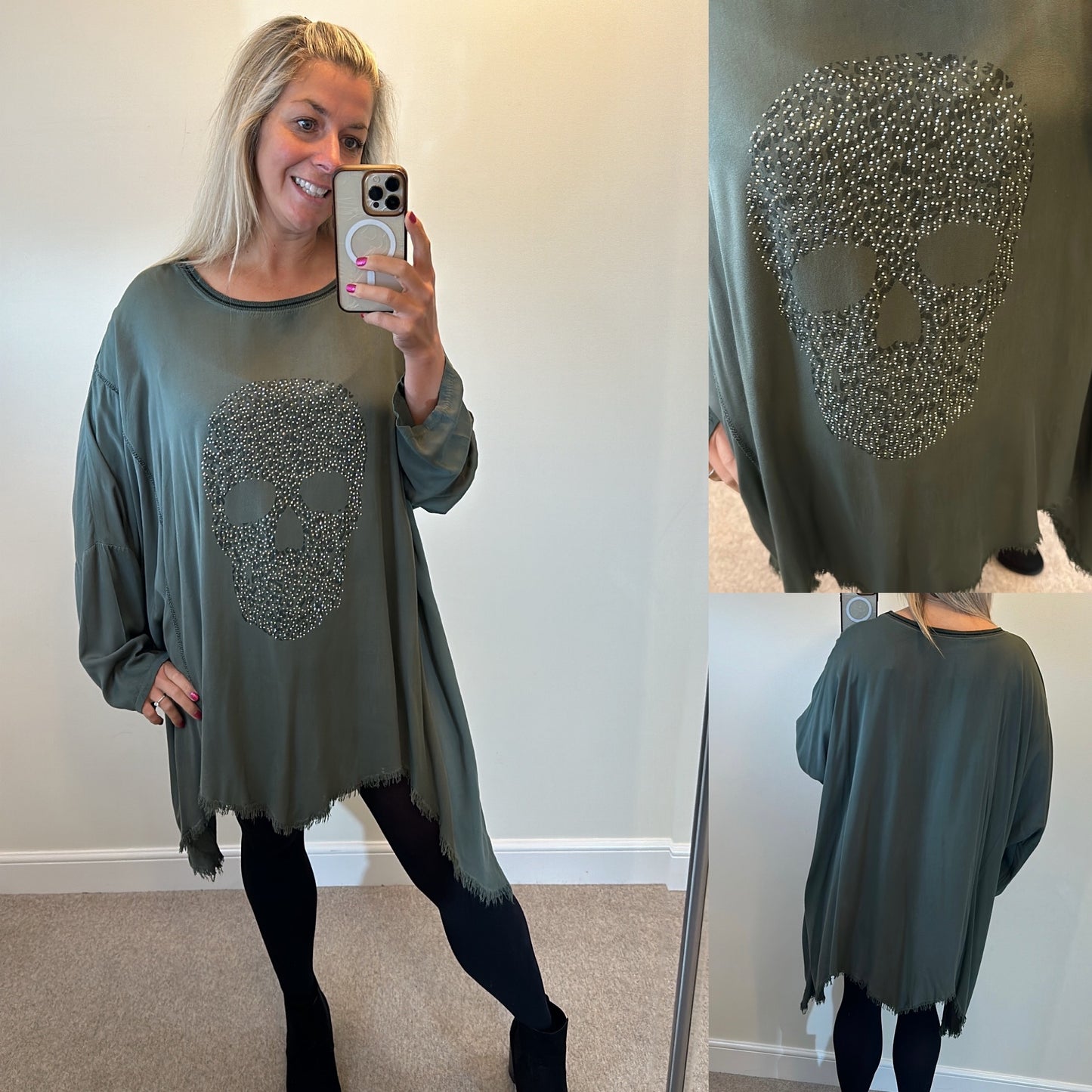 Made in Italy khaki skull jumper / dress one size fitting upto size 20