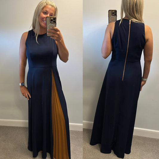 Ted Baker “Madison” navy dress with pleated panel size 14