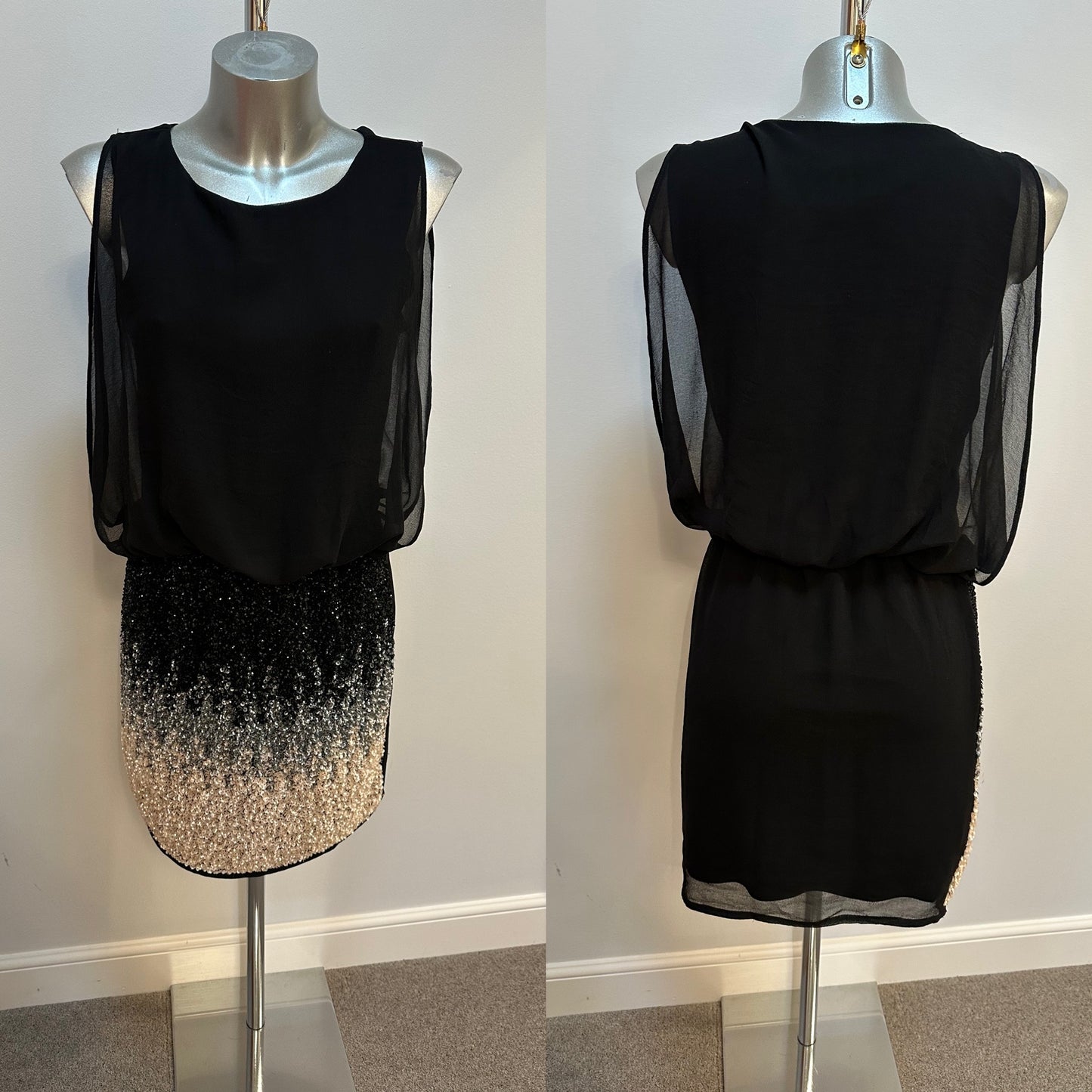 Lace & beads black sequin dress size M fitting upto size 12