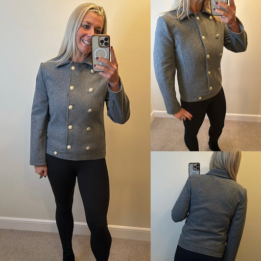 New collection grey jacket one size would fit upto size 12 brand new with tags