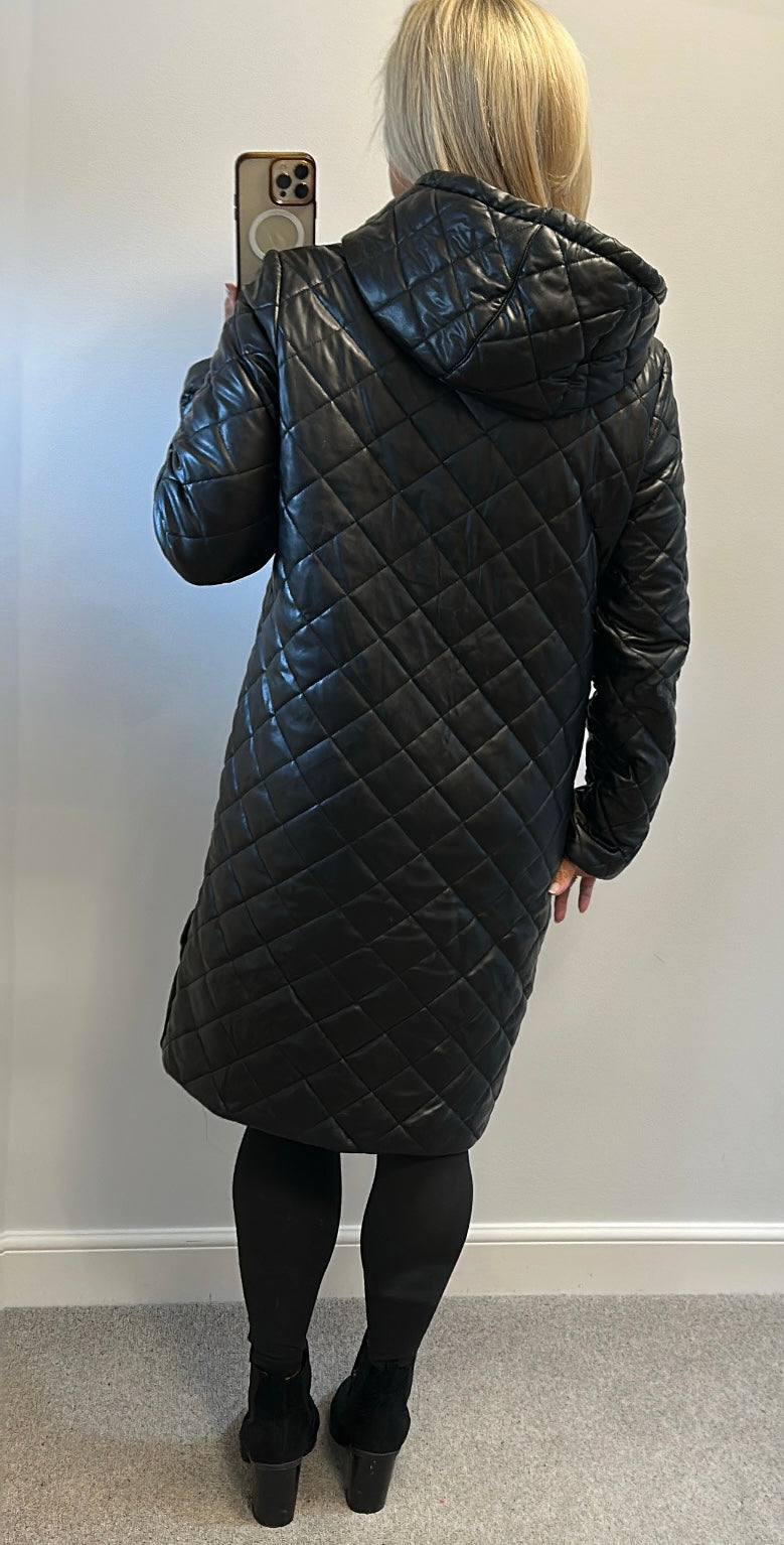 Very black long line padded jacket size 10