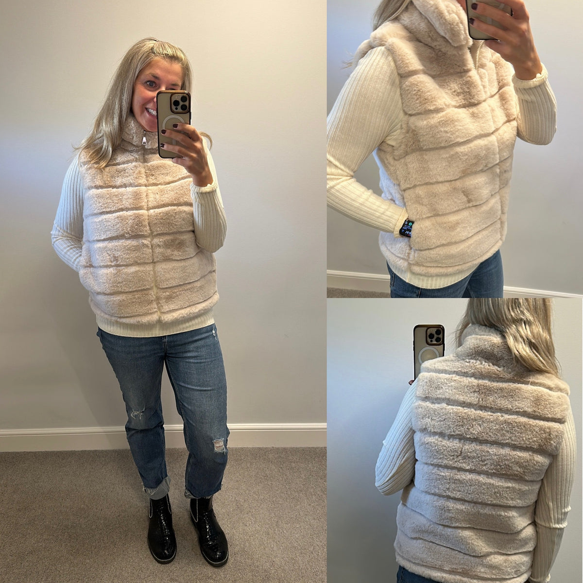 Cream faux fur gilet with zip front would fit upto size 12