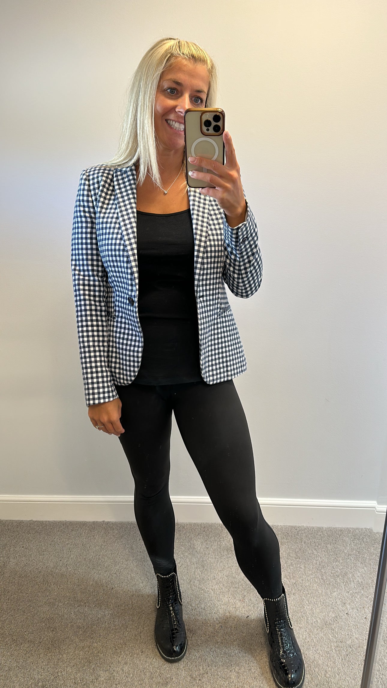 Zara navy checked blazer size M would fit upto size small 12