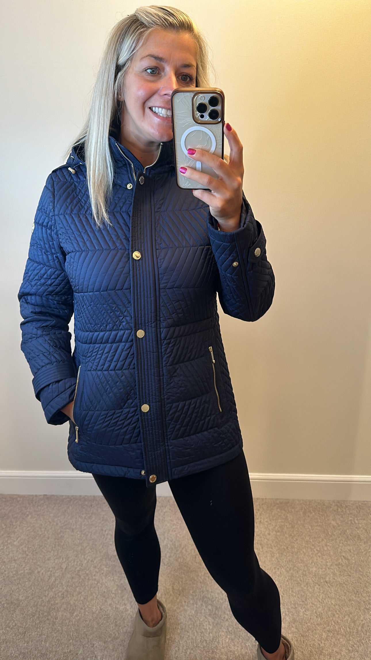 Michael Kors navy quilted jacket size M fit upto small size 14